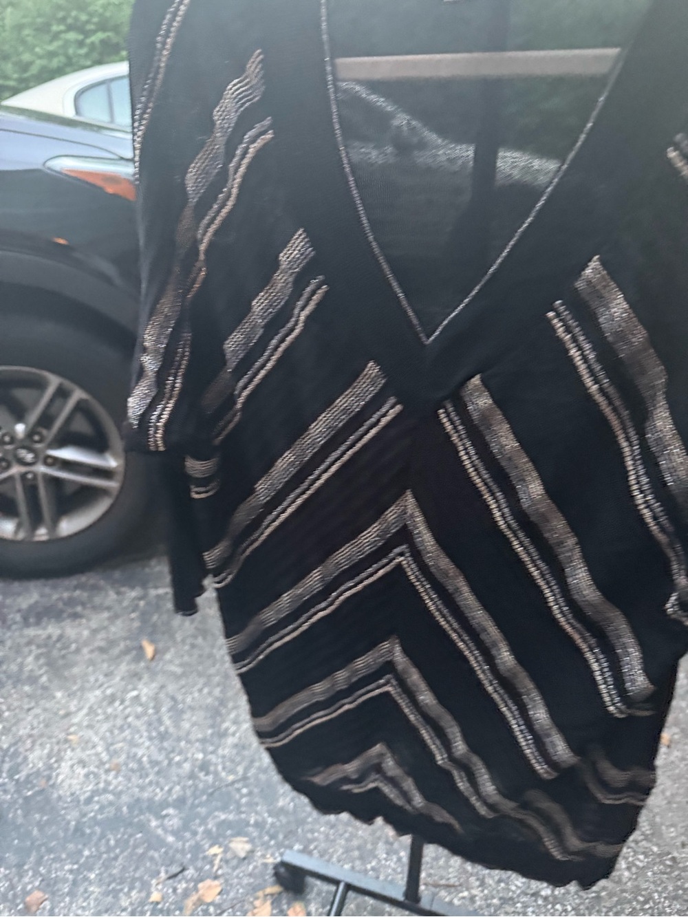 Coldwater Creek Black V-Neck Sweater with Metallic Stripes